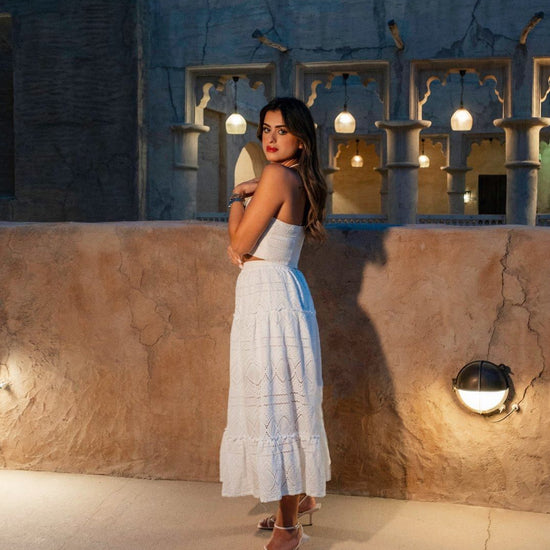 BYSARAD | MEDUSA BRODERIE SKIRT & CROP TOP CO-ORD - WHITE