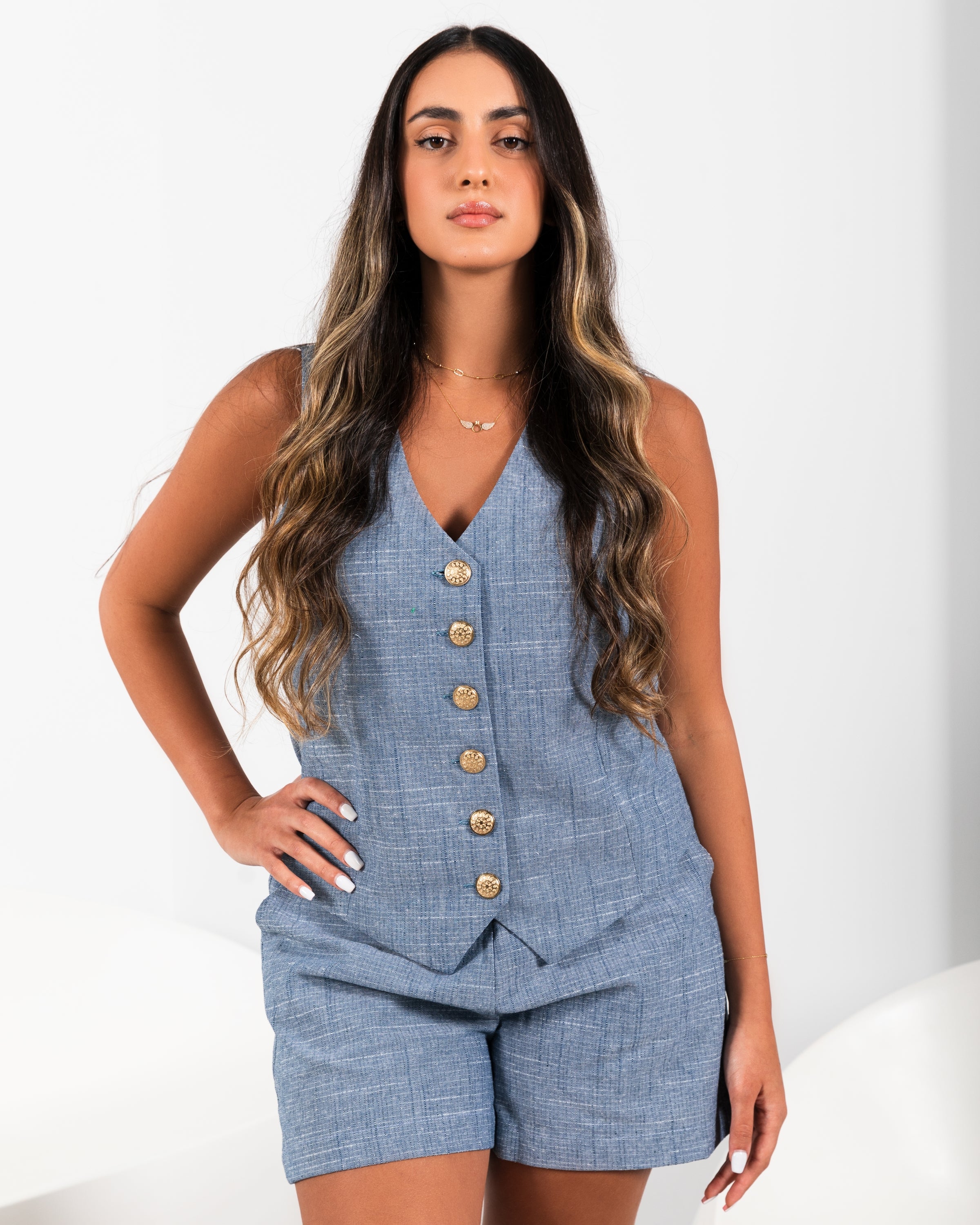 LINEN SHORTS & RELAXED WAISTCOAT CO-ORD - DAPHNE