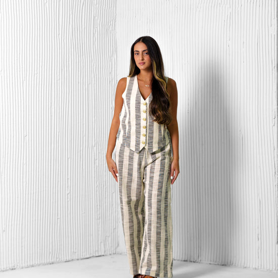 BYSARAD | STRIPED LINED PANTS & RELAXED WAISTCOAT CO-ORD - GREY