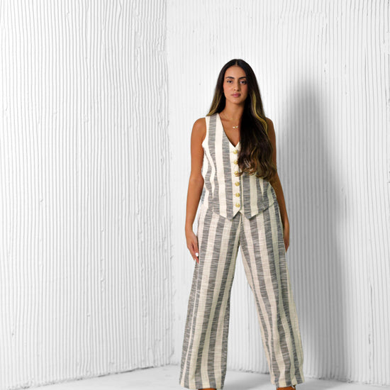 BYSARAD | STRIPED LINED PANTS & RELAXED WAISTCOAT CO-ORD - GREY