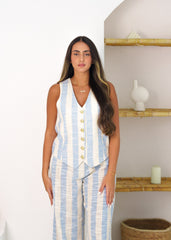 BYSARAD | STRIPED LINEN PANTS & WAISTCOAT CO-ORD - BLUE