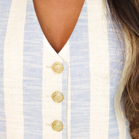 BYSARAD | STRIPED LINEN PANTS & WAISTCOAT CO-ORD - BLUE