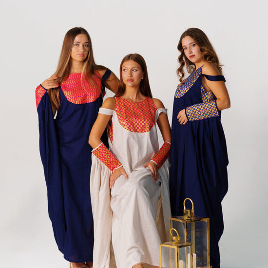BYSARAD | THE CALYPSO 2-PIECE KAFTAN SET - NAVY & FUCHSIA