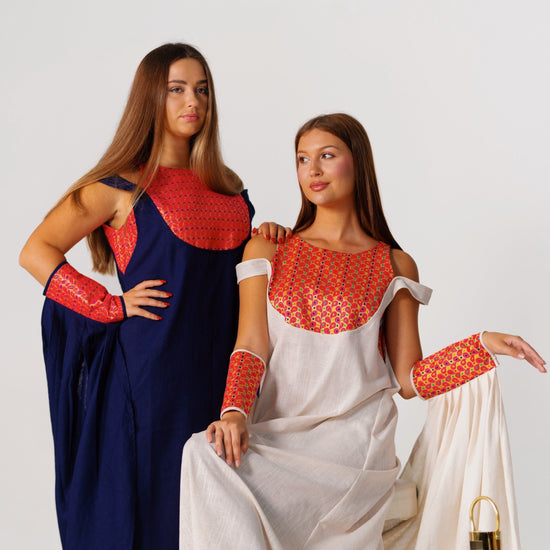 BYSARAD | THE CALYPSO 2-PIECE KAFTAN SET - NAVY & FUCHSIA