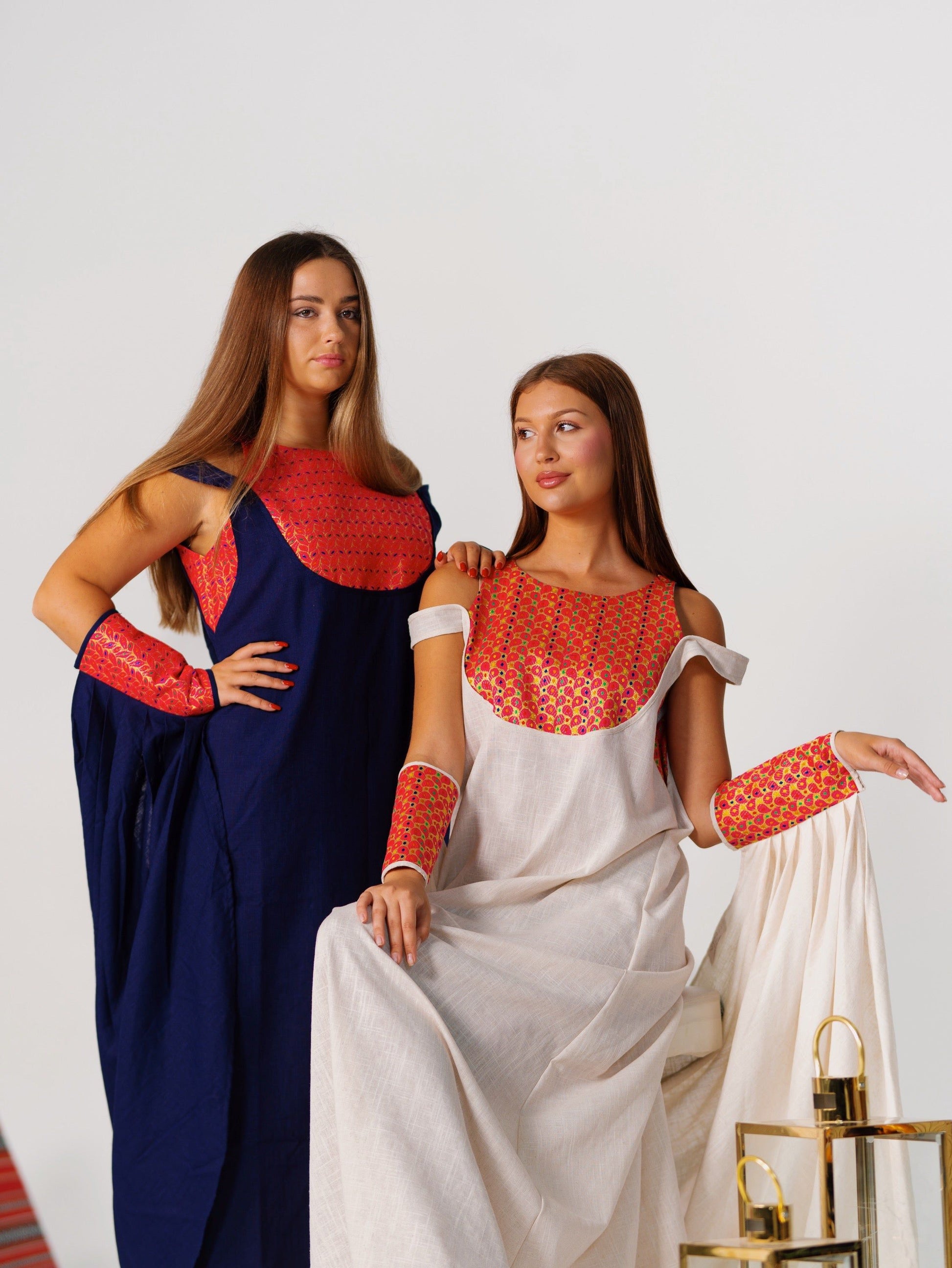 BYSARAD | THE CALYPSO 2-PIECE KAFTAN SET - NAVY & FUCHSIA