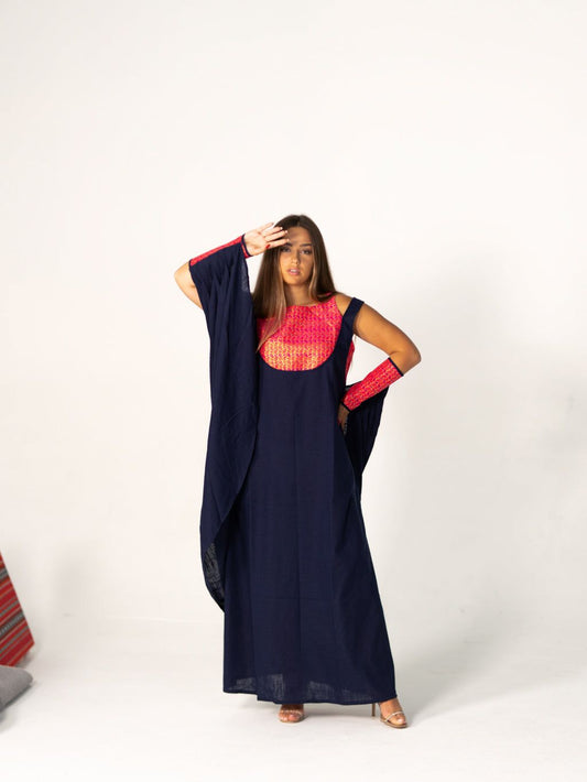 BYSARAD | THE CALYPSO 2-PIECE KAFTAN SET - NAVY & FUCHSIA