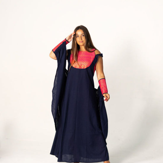 BYSARAD | THE CALYPSO 2-PIECE KAFTAN SET - NAVY & FUCHSIA