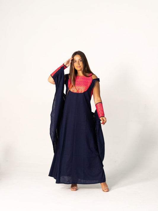 BYSARAD | THE CALYPSO 2-PIECE KAFTAN SET - NAVY & FUCHSIA