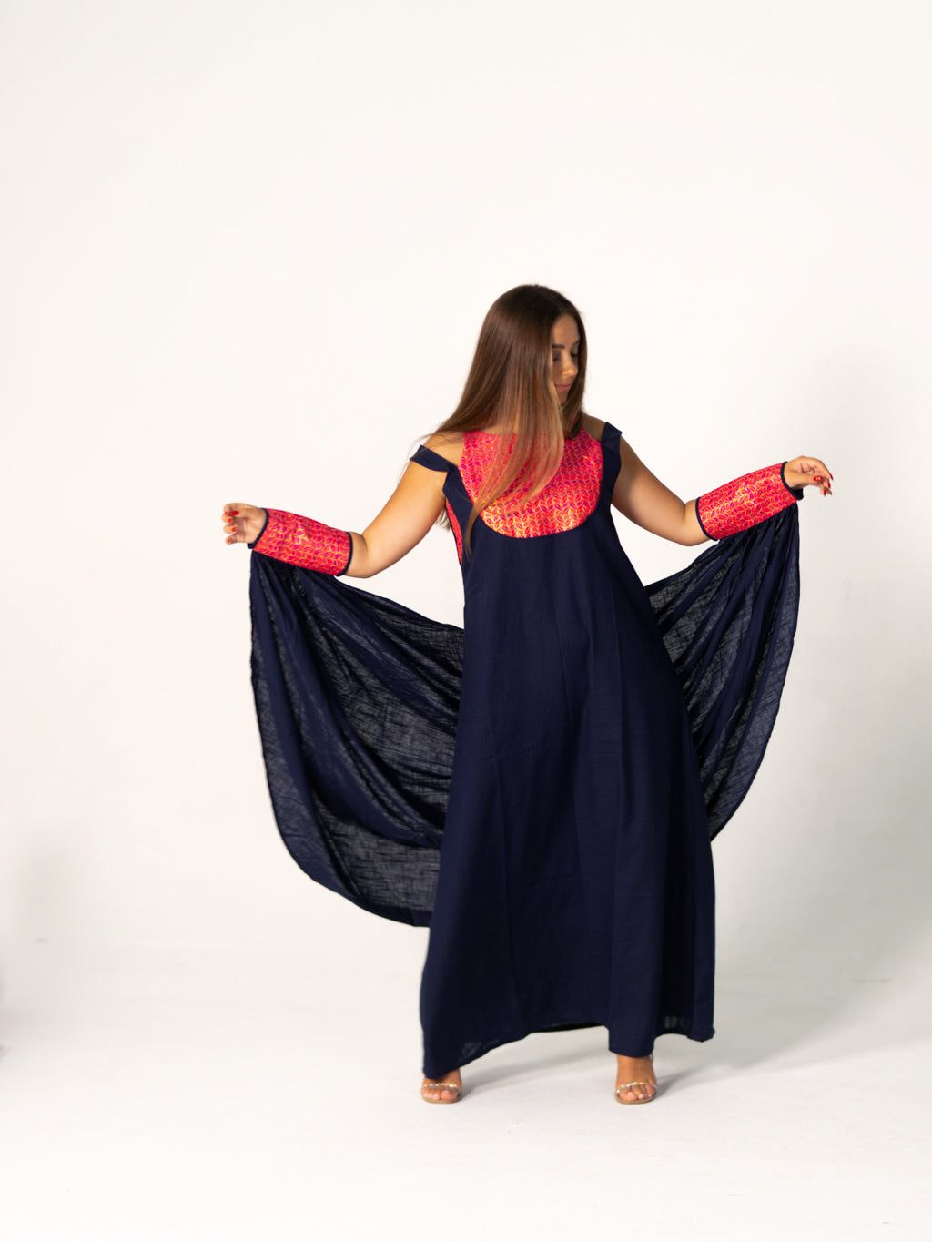BYSARAD | THE CALYPSO 2-PIECE KAFTAN SET - NAVY & FUCHSIA