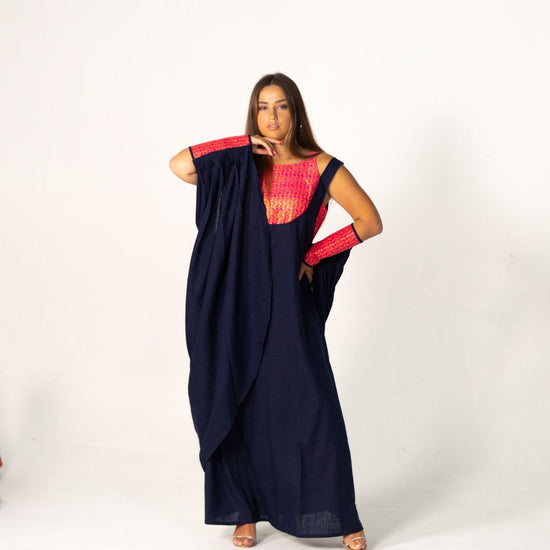BYSARAD | THE CALYPSO 2-PIECE KAFTAN SET - NAVY & FUCHSIA