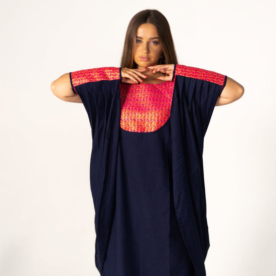 BYSARAD | THE CALYPSO 2-PIECE KAFTAN SET - NAVY & FUCHSIA