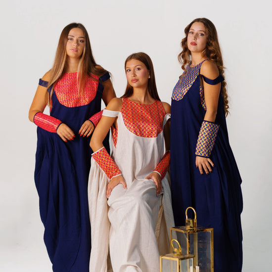BYSARAD | THE CALYPSO 2-PIECE KAFTAN SET - NAVY & FUCHSIA