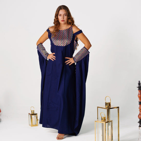 BYSARAD | THE CALYPSO 2-PIECE KAFTAN SET - NAVY & GOLD