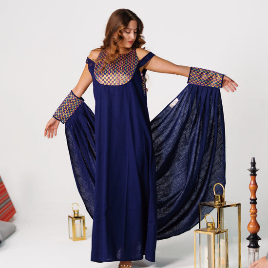 BYSARAD | THE CALYPSO 2-PIECE KAFTAN SET - NAVY & GOLD