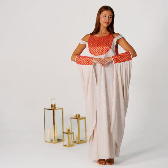 BYSARAD | THE CALYPSO 2-PIECE KAFTAN SET - OFF WHITE & FUSCHIA