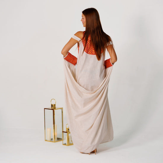 BYSARAD | THE CALYPSO 2-PIECE KAFTAN SET - OFF WHITE & FUSCHIA