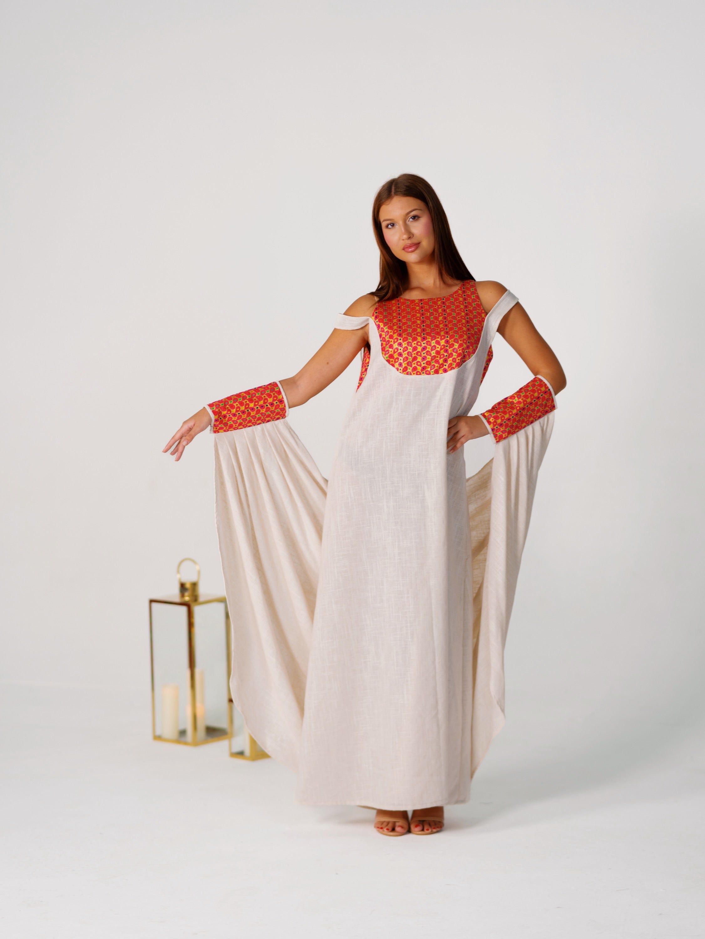 BYSARAD | THE CALYPSO 2-PIECE KAFTAN SET - OFF WHITE & FUSCHIA