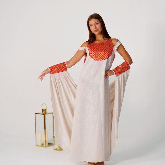 BYSARAD | THE CALYPSO 2-PIECE KAFTAN SET - OFF WHITE & FUSCHIA