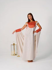 BYSARAD | THE CALYPSO 2-PIECE KAFTAN SET - OFF WHITE & FUSCHIA