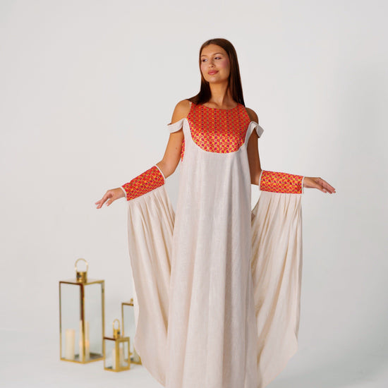 BYSARAD | THE CALYPSO 2-PIECE KAFTAN SET - OFF WHITE & FUSCHIA