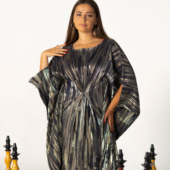 BYSARAD | THE CLIO KAFTAN DRESS - METALLIC BLUE