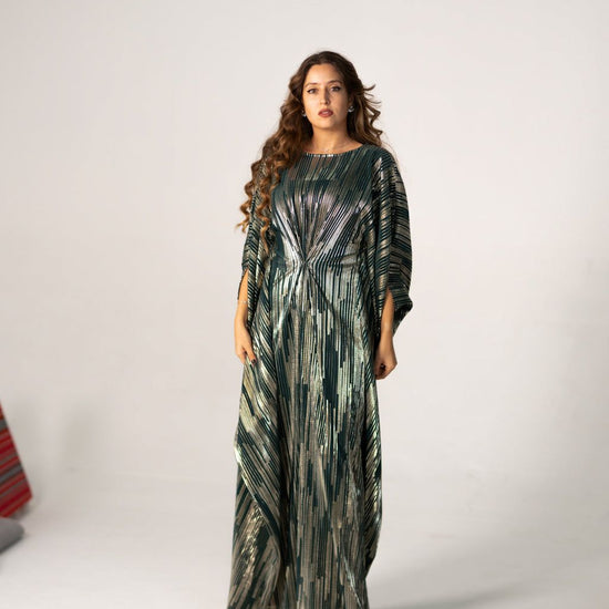 BYSARAD | THE CLIO KAFTAN DRESS - METALLIC GREEN