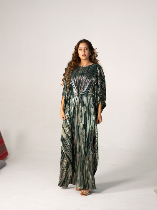BYSARAD | THE CLIO KAFTAN DRESS - METALLIC GREEN