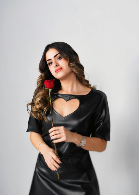 BYSARAD | THE LOVE CAPSULE - FAUX LEATHER BLACK DRESS - BLACK