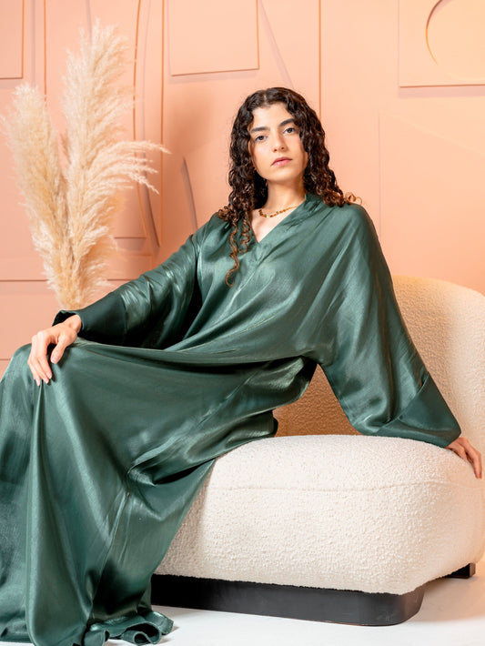 BYSARAD | THE METHA KAFTAN DRESS - METALLIC GREEN