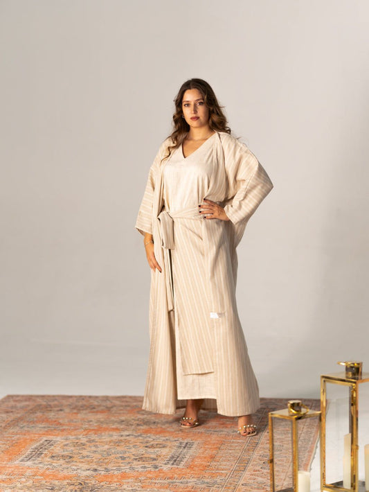 BYSARAD | THE RHEA 3-PIECE ABAYA SET - CREME