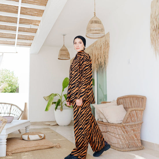 BYSARAD | TIGER PANTS & LS SHIRT CO-ORD - BROWN