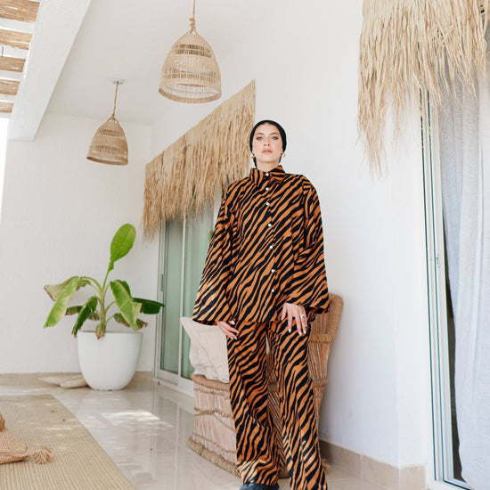 BYSARAD | TIGER PANTS & LS SHIRT CO-ORD - BROWN