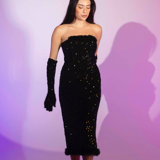 BYSARAD | VELVET SEQUIN BODYCON DRESS & GLOVES SET