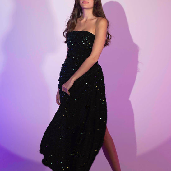 BYSARAD | VELVET SEQUIN MINI DRESS WITH DRAPE