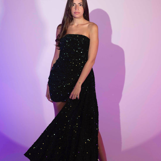 BYSARAD | VELVET SEQUIN MINI DRESS WITH DRAPE