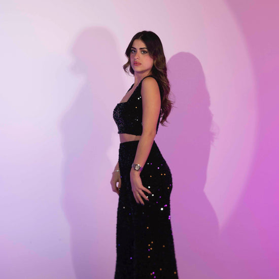 BYSARAD | VELVET SEQUIN PANTS & CROP TOP SET - BLACK