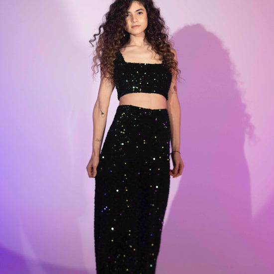 BYSARAD | VELVET SEQUIN PANTS & CROP TOP SET - DARK GREEN