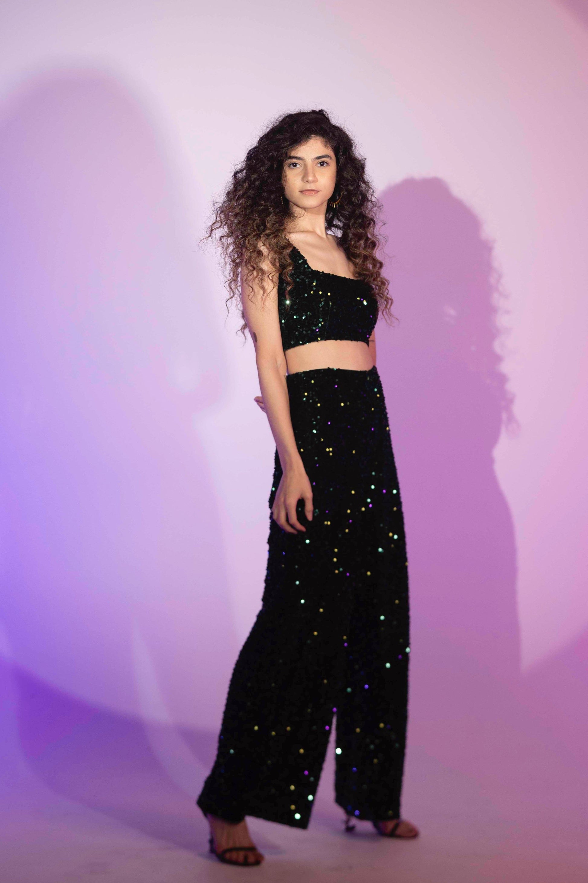 BYSARAD | VELVET SEQUIN PANTS & CROP TOP SET - DARK GREEN