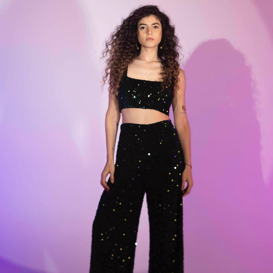 BYSARAD | VELVET SEQUIN PANTS & CROP TOP SET - DARK GREEN