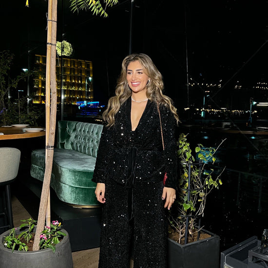 BYSARAD | VELVET SEQUIN SUIT WITH BUILT - BLACK