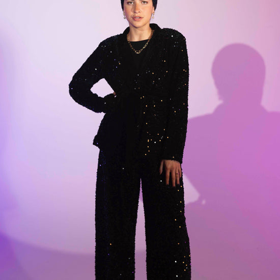 BYSARAD | VELVET SEQUIN SUIT WITH BUILT - BLACK