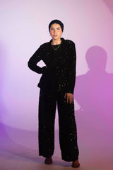 BYSARAD | VELVET SEQUIN SUIT WITH BUILT - BLACK