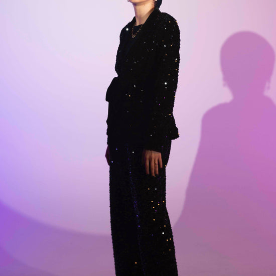 BYSARAD | VELVET SEQUIN SUIT WITH BUILT - BLACK