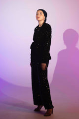 BYSARAD | VELVET SEQUIN SUIT WITH BUILT - BLACK