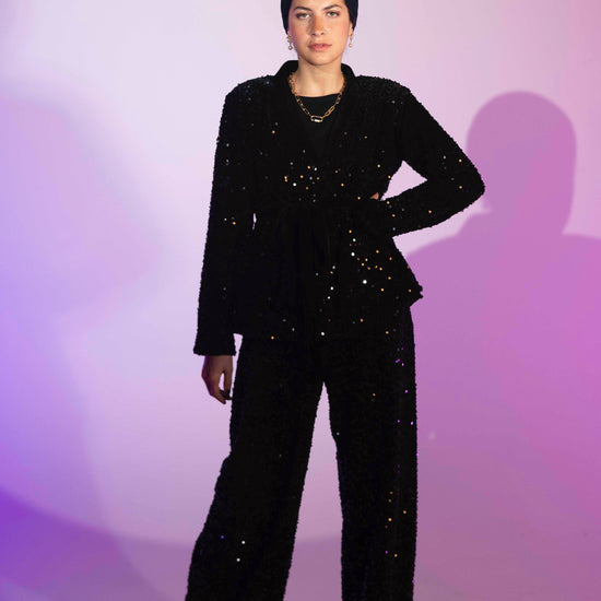 BYSARAD | VELVET SEQUIN SUIT WITH BUILT - BLACK