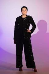 BYSARAD | VELVET SEQUIN SUIT WITH BUILT - BLACK