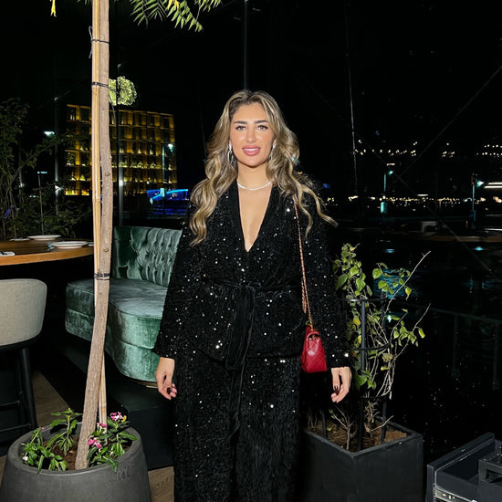 BYSARAD | VELVET SEQUIN SUIT WITH BUILT - BLACK