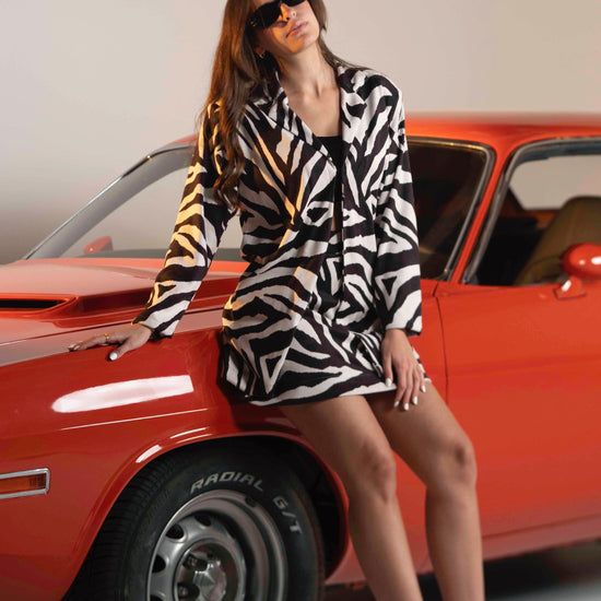 BYSARAD | ZEBRA FAUX SUEDE SKIRT & BLAZER SET