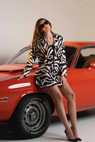 BYSARAD | ZEBRA FAUX SUEDE SKIRT & BLAZER SET