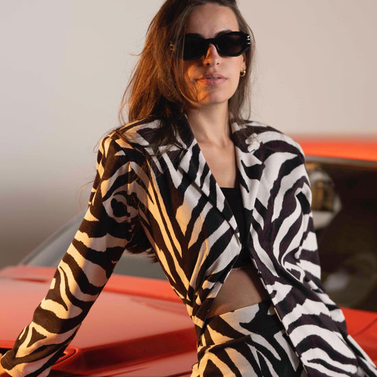 BYSARAD | ZEBRA FAUX SUEDE SKIRT & BLAZER SET